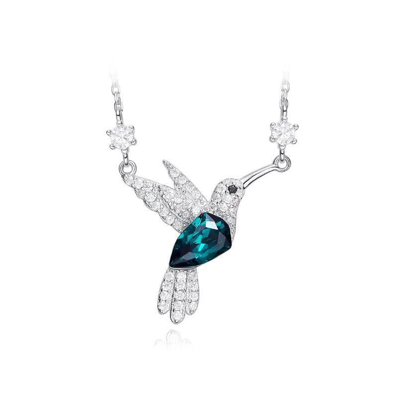 Sterling silver Emerald hummingbird with 2 crystals on the chain necklace - CDE Jewelry Egypt